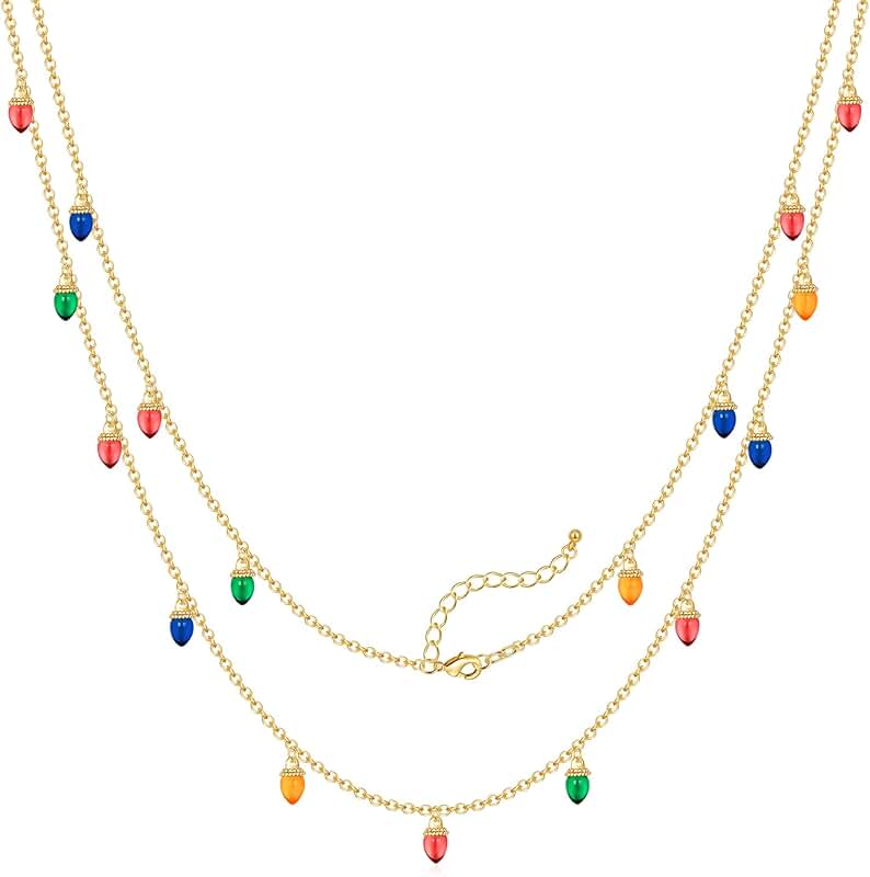 Colorful Christmas Light Bulb and Reindeer Pendant Necklace
