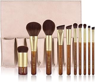10-Piece Brown and Gold Makeup Brush Set for Face and Eyes