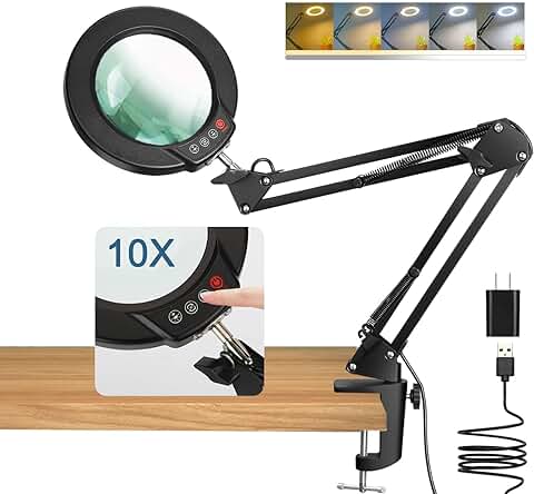 Magnifying Glass with Light, Clamp, and Dimmable LED