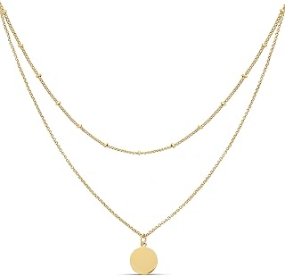 Polished Disc and Beaded Chain Layer Necklace