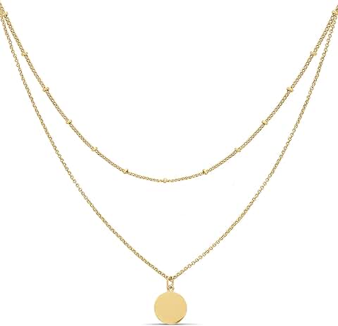 Polished Disc and Beaded Chain Layer Necklace