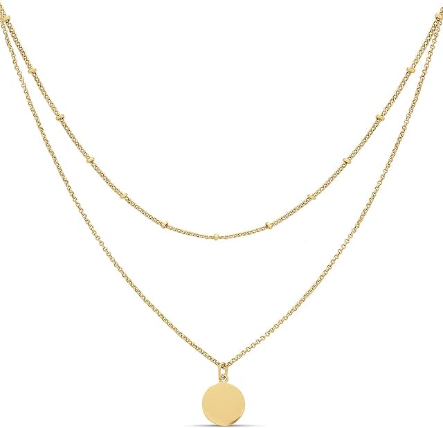 Polished Disc and Beaded Chain Layer Necklace