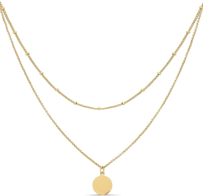 Polished Disc and Beaded Chain Layer Necklace