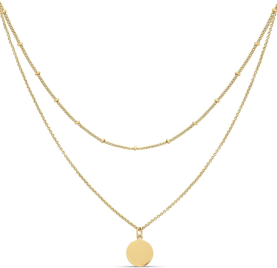 Polished Disc and Beaded Chain Layer Necklace