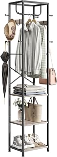 Freestanding Coat Rack with Shelves and Hooks