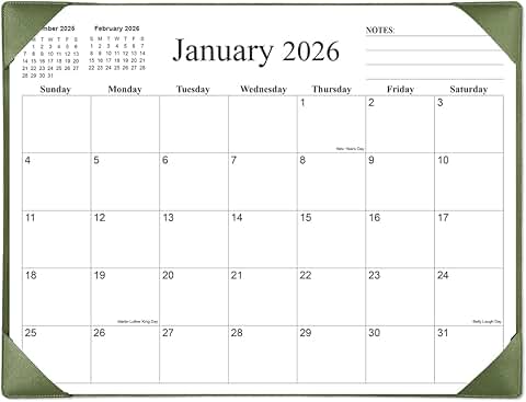 Large 2026-2027 Desk Calendar with Mat, Green