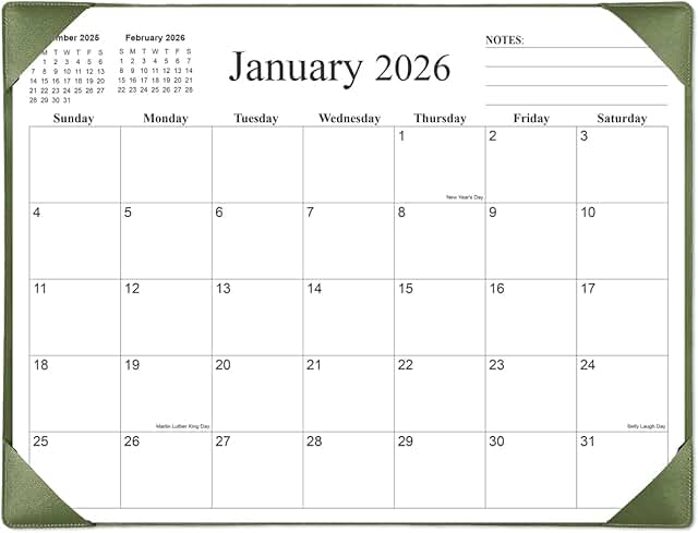 Large 2026-2027 Desk Calendar with Mat, Green