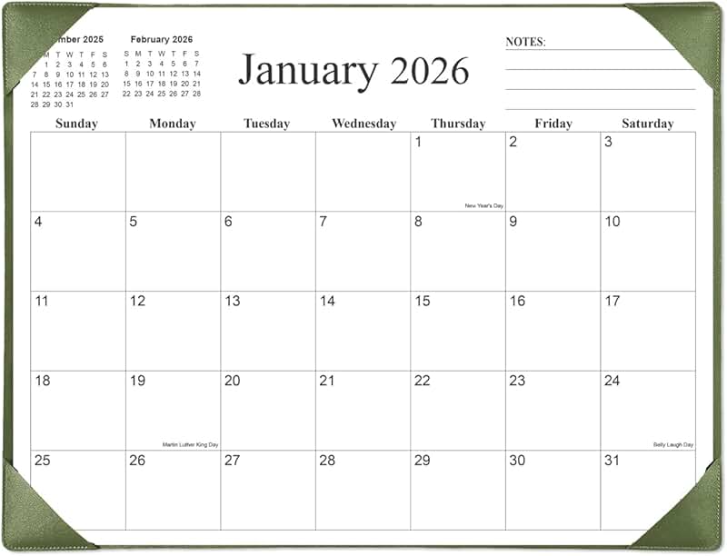 Large 2026-2027 Desk Calendar with Mat, Green