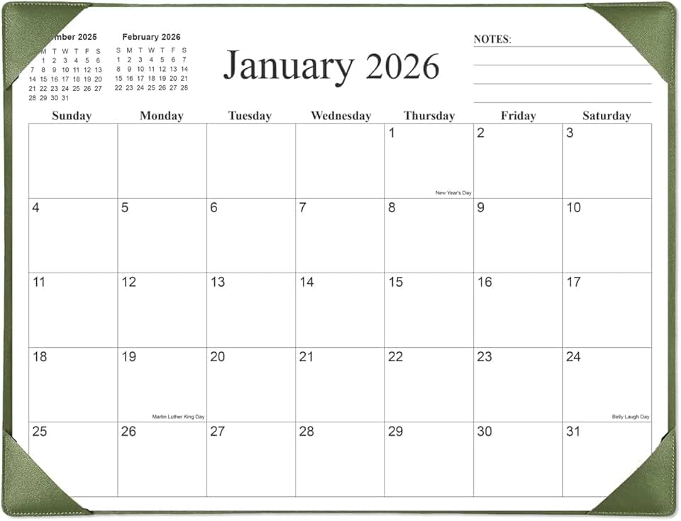 Large 2026-2027 Desk Calendar with Mat, Green
