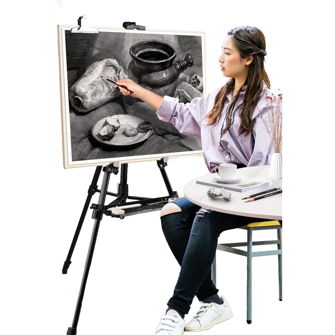 60" Adjustable Metal Art Easel with Tray and Bag