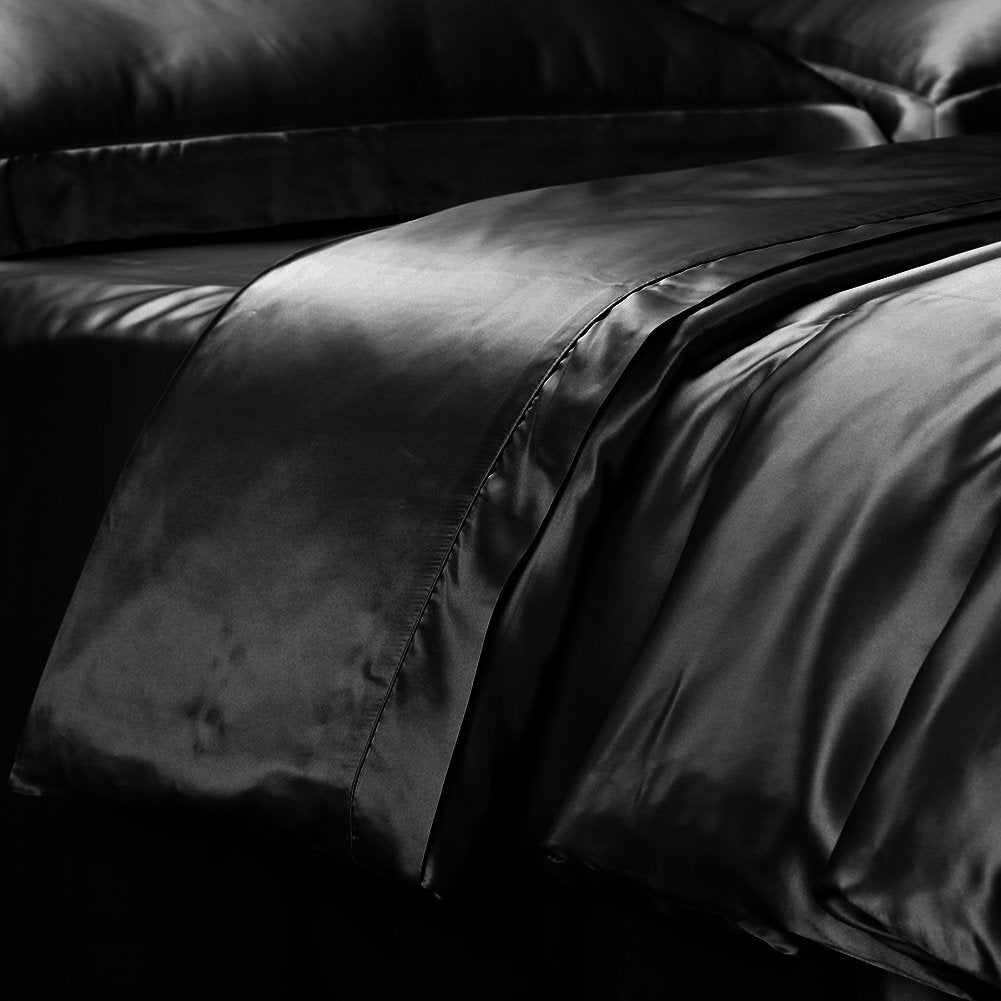 19mm 100% Silk Duvet Cover, 1 Duvet Cover ONLY, High End Down Comforter Quilt Cover with Zipper Closure  Seamless, Ultra Soft, Durable, King Size, Black