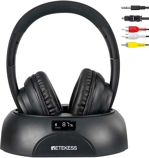 Wireless TV headphones with power display and multiple connection options