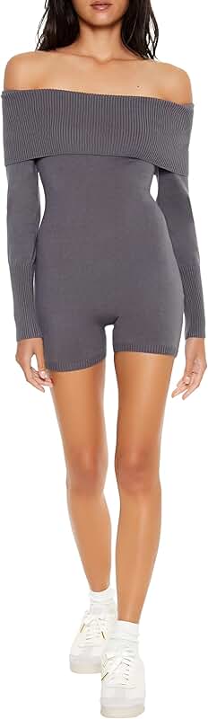 Women's Off-the-Shoulder Knit Sweater Romper