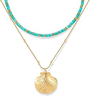 Gold shell starfish beach necklace for women