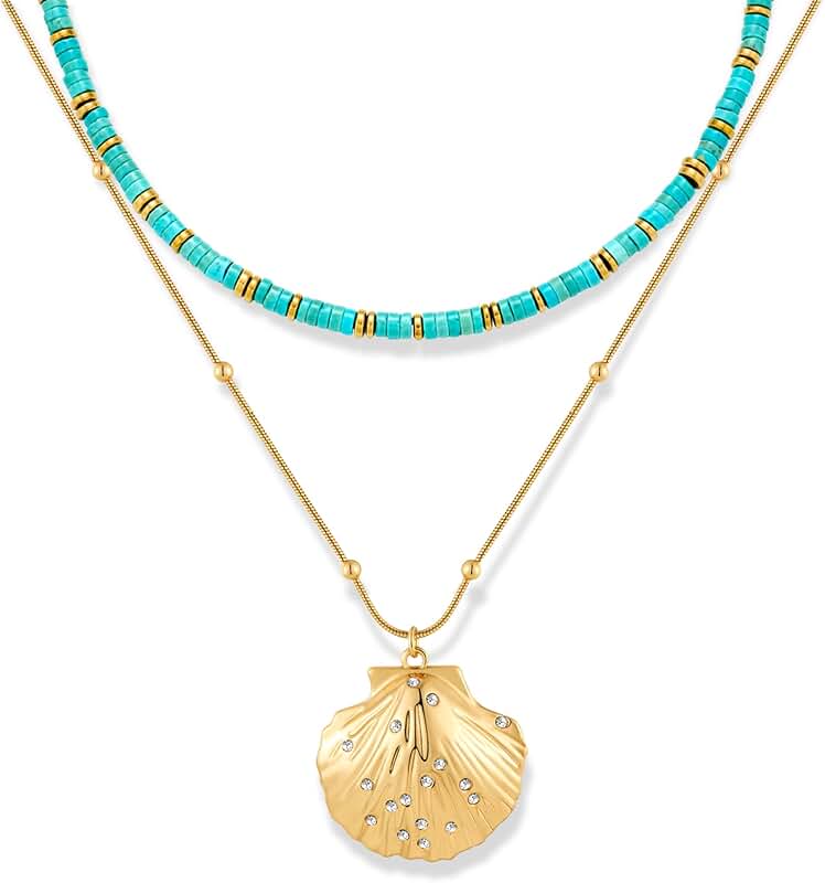Gold shell starfish beach necklace for women