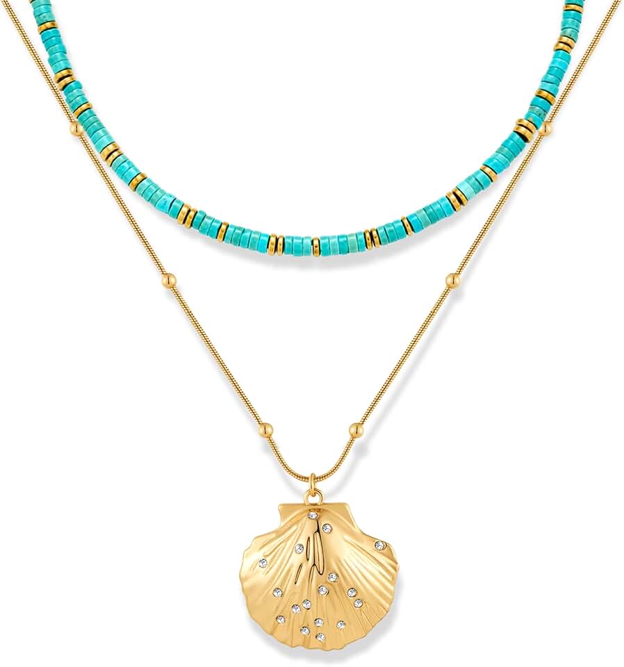 Gold shell starfish beach necklace for women