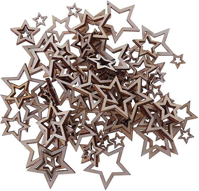 100pcs Unfinished Wooden Star Slices 1-3cm