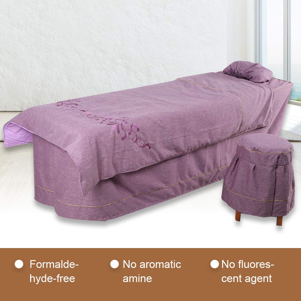 4Pcs Beauty Salon Bedding Sets, Mage Table Cover Set, Mage Sheets with Face Hole Duvet Cover Bed Quilt Pillow Stool Cover(Dark Coffee)