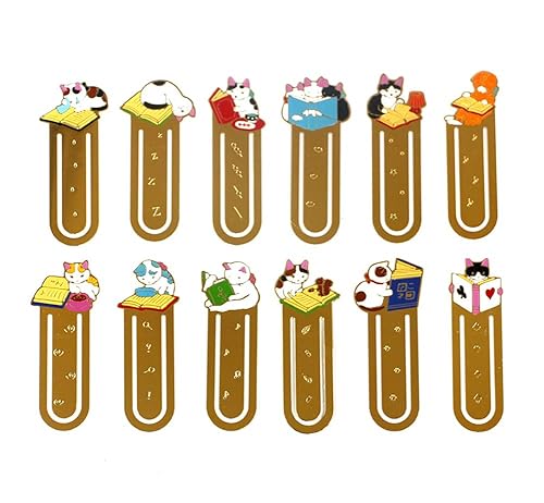 12 Pcs Cute Cat Metal Bookmarks for Kids