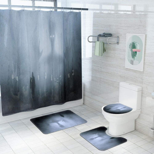 FabricShowerCurtainSet, Ink Texture Waterproof Bath Curtain Tet Lid Cover Bath at Unique 3D Prin g for Tet Roo Decor,Bathtub Use,Hotel L urious Graphic Print-YL557+SY557_A
