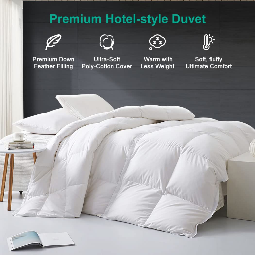 Full/Queen Size Goose Feathers Down Comforter Duvet Insert  Ultra-Soft All Season Down Comforter Hotel Comforter, 46 Oz Fluffy Medium Warmth 90x90, White)
