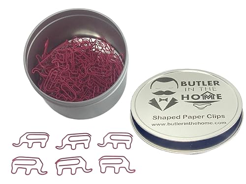 Elephant-Shaped Paper Clips in Silver Tin, 100 Count