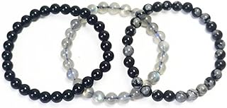 Women's 7-8 inch Beaded Stretch Bracelet in Black, Blue, and White