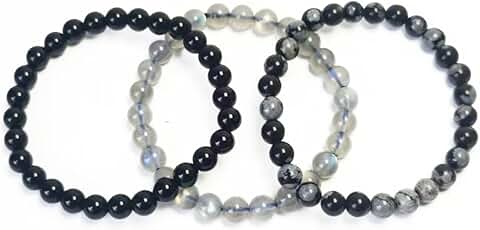 Women's 7-8 inch Beaded Stretch Bracelet in Black, Blue, and White