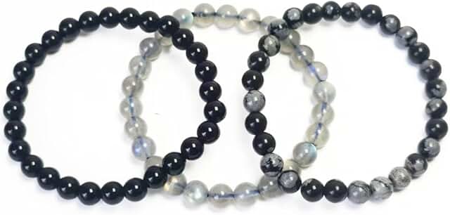 Women's 7-8 inch Beaded Stretch Bracelet in Black, Blue, and White