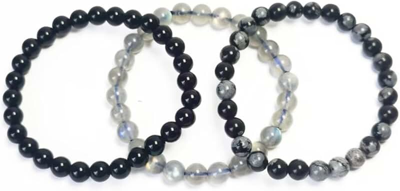 Women's 7-8 inch Beaded Stretch Bracelet in Black, Blue, and White