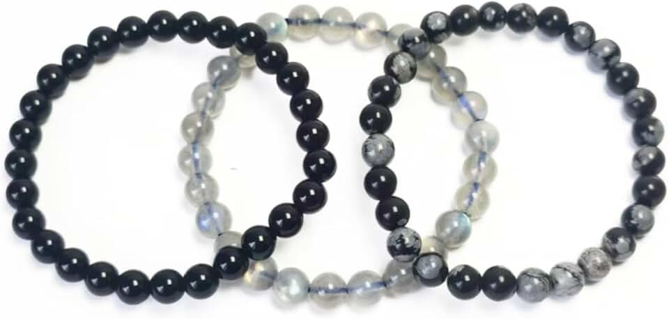 Women's 7-8 inch Beaded Stretch Bracelet in Black, Blue, and White