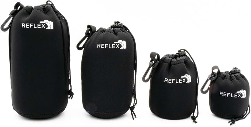 Drawstring Camera Lens Pouch Set, 4 Sizes, Waterproof and Shockproof