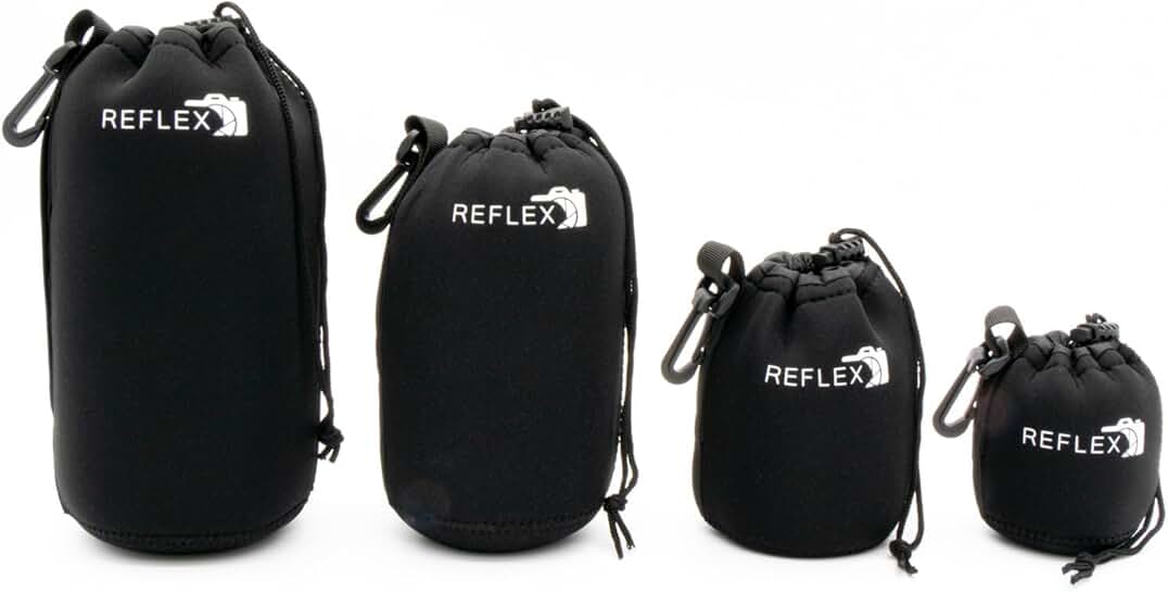 Drawstring Camera Lens Pouch Set, 4 Sizes, Waterproof and Shockproof
