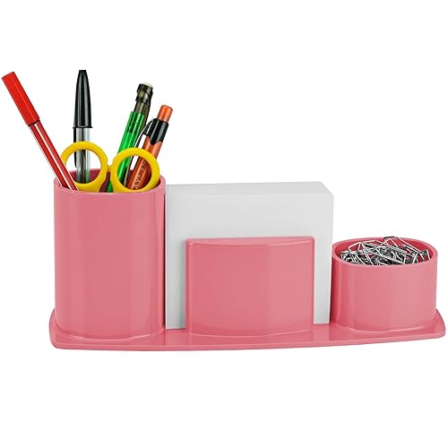 Pink Plastic Desk Organizer with Memo Paper