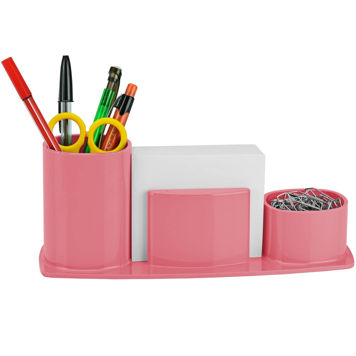 Pink Plastic Desk Organizer with Memo Paper