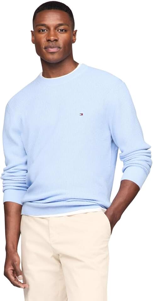 Men's Textured Waffle Knit Crewneck Sweater in Big & Tall