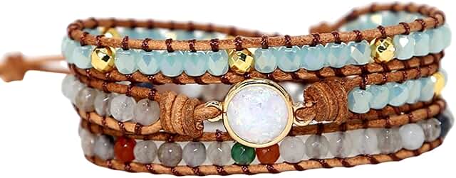 Women’s Boho Natural Stone Jasper Turquoise Wrap Bracelet