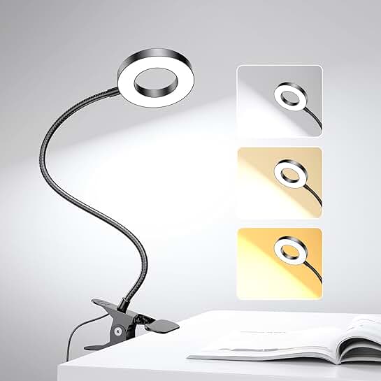 Clip-On LED Desk Lamp with 3 Color Modes and Adjustable Brightness
