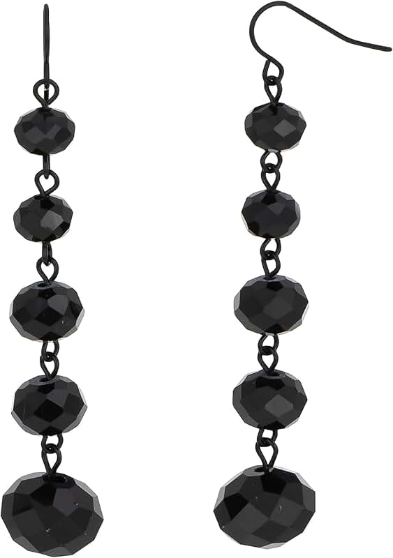 Elegant 5-Bead Drop Earrings in Hematite Tone