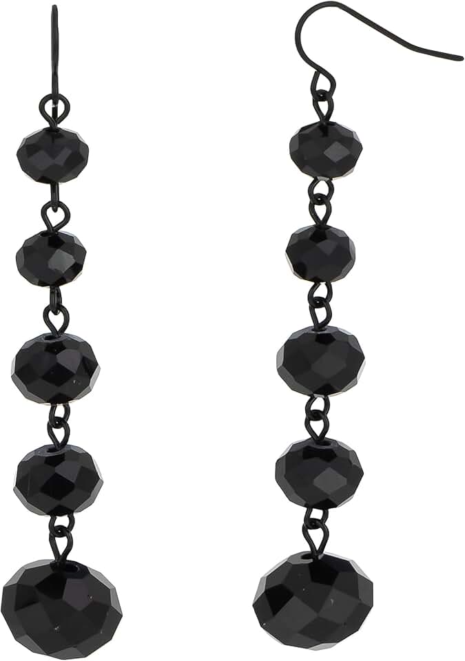 Elegant 5-Bead Drop Earrings in Hematite Tone