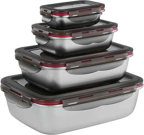 Set of 4 Leakproof Stainless Steel Food Containers