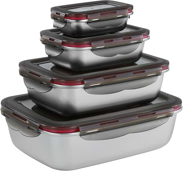 Set of 4 Leakproof Stainless Steel Food Containers