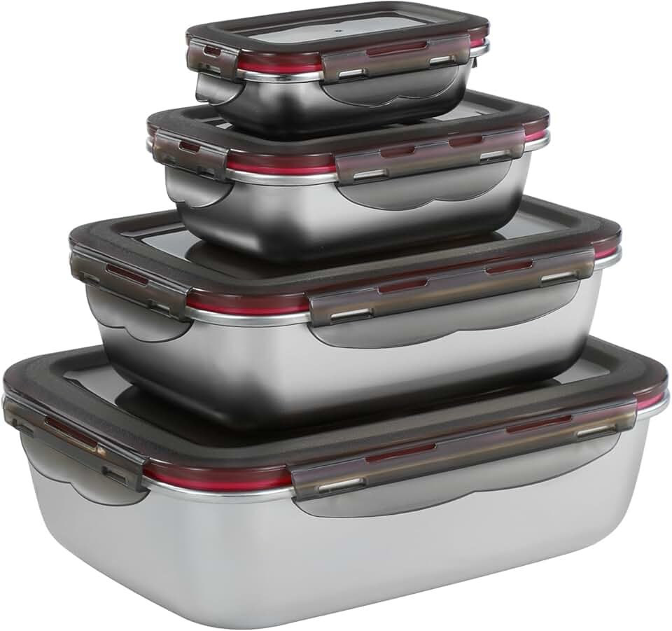 Set of 4 Leakproof Stainless Steel Food Containers