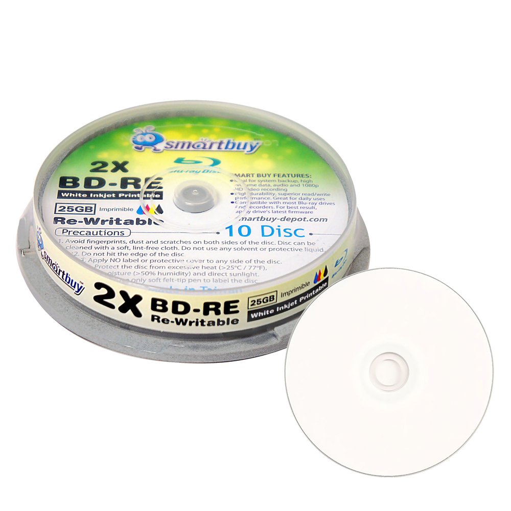 10 Pack 2X 25GB Blue Blu-ray BD-RE Rewritable White Inkjet Hub Printable Blank Bluray Disc