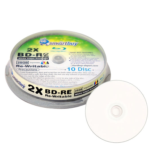 10 Pack 2X 25GB Blue Blu-ray BD-RE Rewritable White Inkjet Hub Printable Blank Bluray Disc