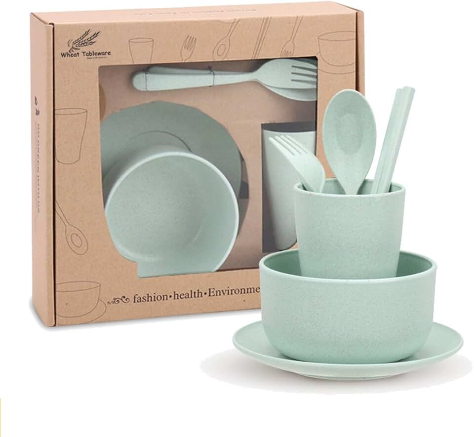 Eco-friendly unbreakable dinnerware set with bowls, plates, utensils