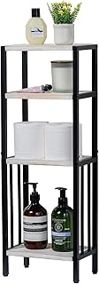 4-Tier White Washed Wood and Black Metal Bathroom Shelf