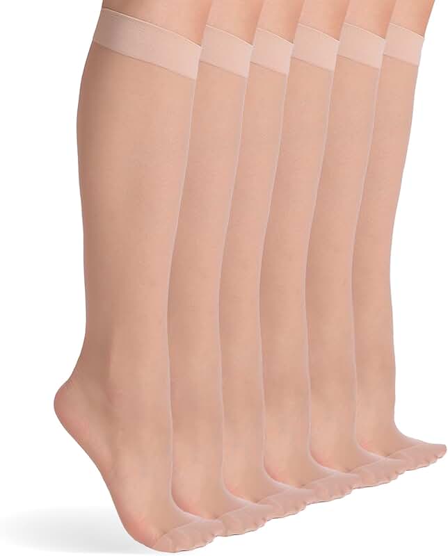 Six Pairs of Sheer Knee High Stockings for Women