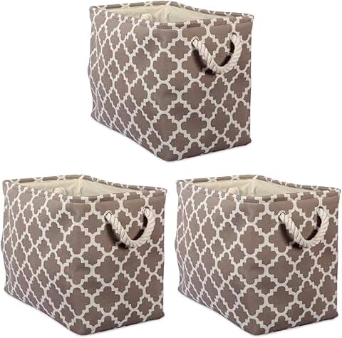 Large brown lattice storage containers with handles (3-pack)