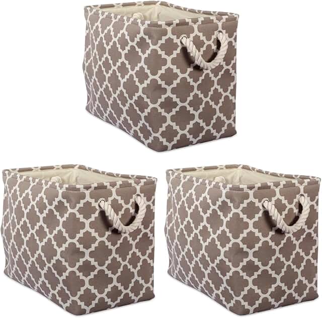 Large brown lattice storage containers with handles (3-pack)